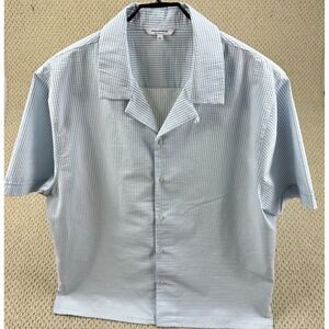 Easy Mondays Shirt Mens 2XL Blue White Seersucker Camp Loop Collar Short Sleeve